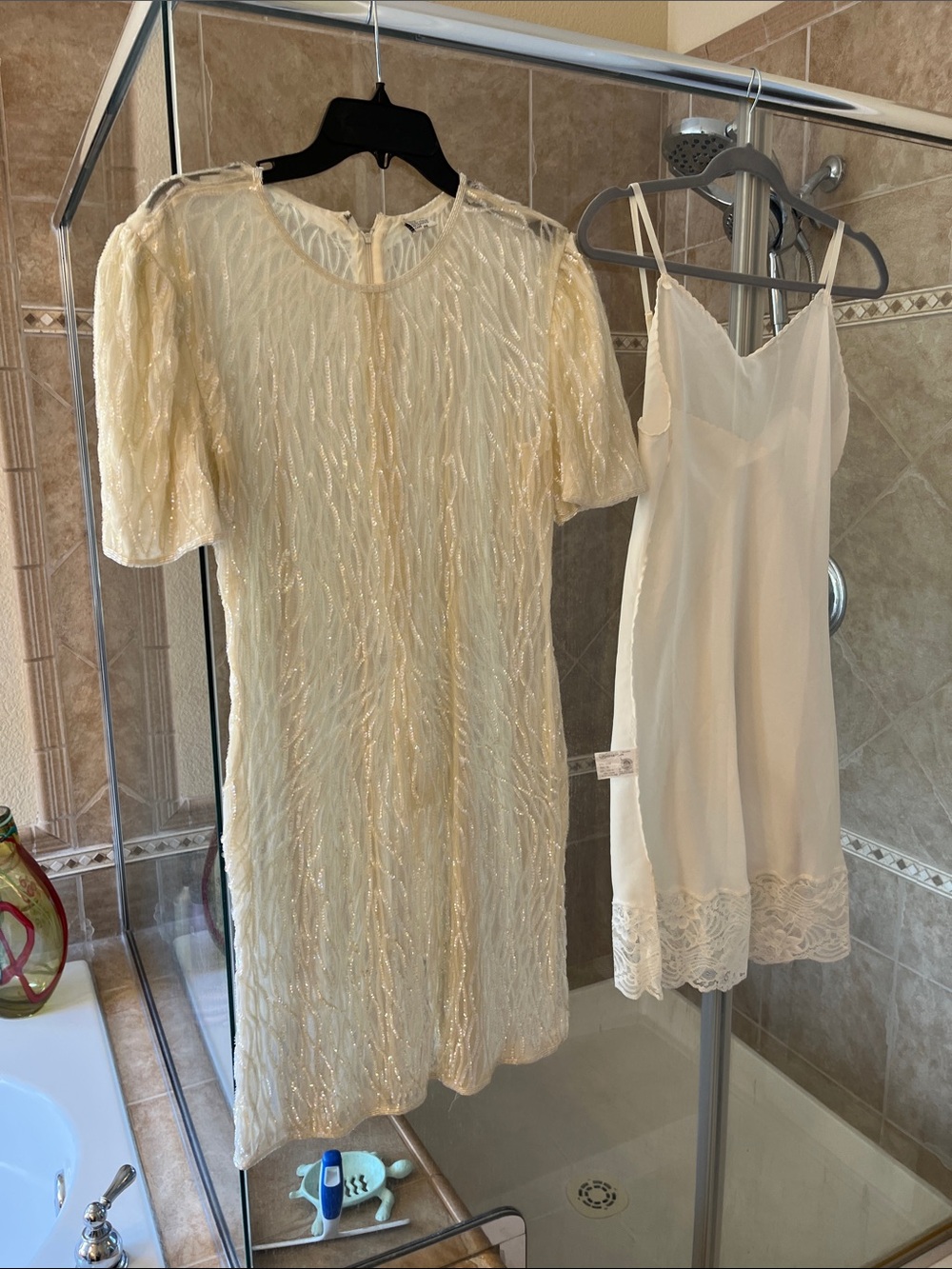 Ivory Beaded Short Sleeve Shift Dress